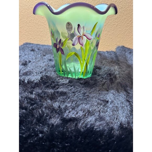 Vintage Fenton Designer Showcase Series Flip Vase  Artist Signed Purple Iris - Picture 2 of 9